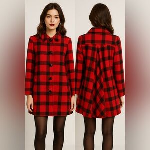 Carlisle Red Plaid‎ Wool Swing Coat Sz. 2